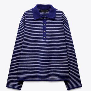 Zara - STRIPED KNIT POLO SHIRT - size small